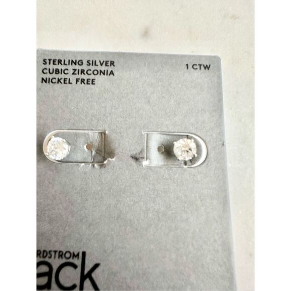 1 crt STERLING SILVER CUBIC ZIRCONIA NICKEL FREE round cut earrings - Picture 2 of 3